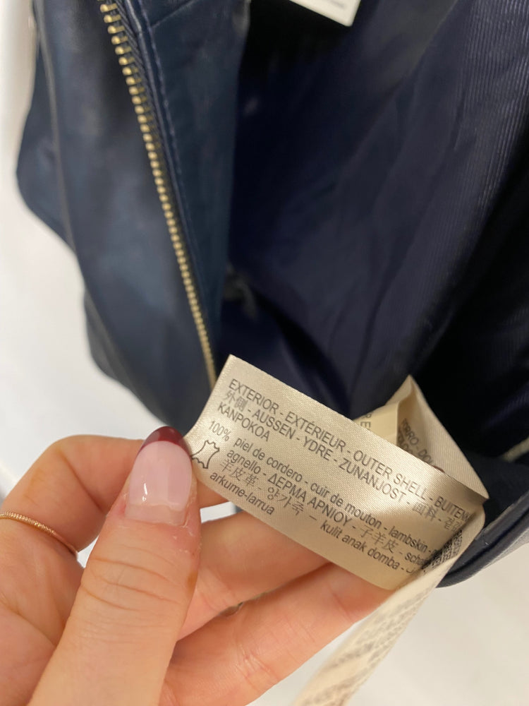 Stunning girls Massimo Dutti Leather Jacket Age 9-10 Navy BB001