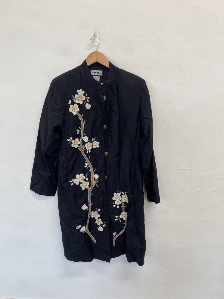 Stunning Indigo moon Kimono UK 16 Black floral embroidered FB552