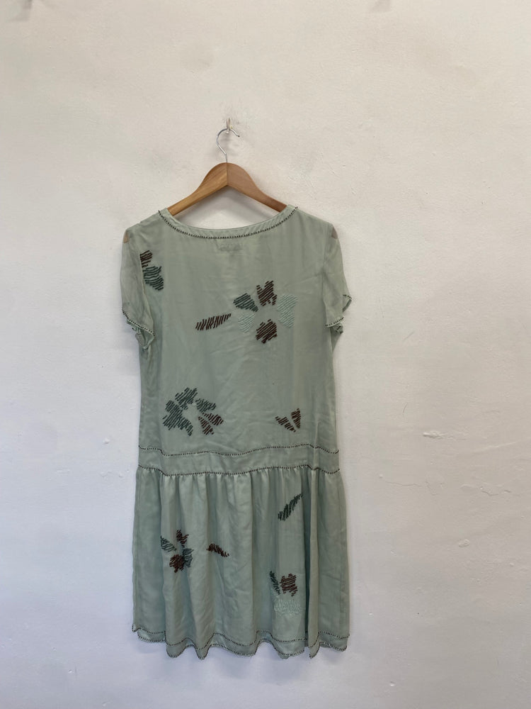 Stunning Next silk Midi Dress UK 16 Mint Green embroidered FB552