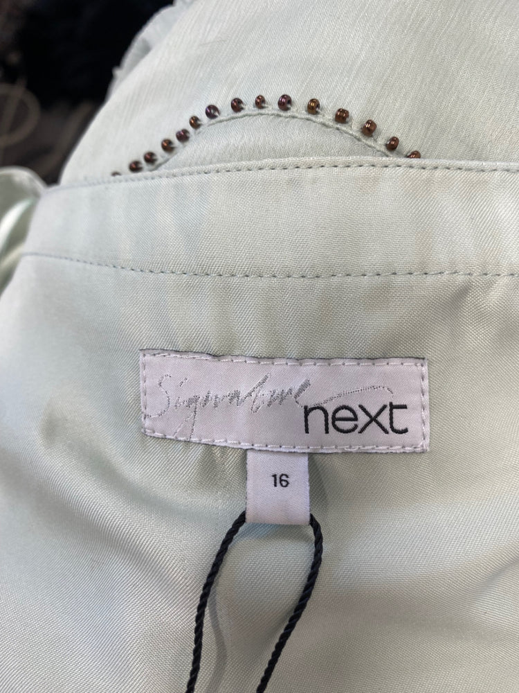 Stunning Next silk Midi Dress UK 16 Mint Green embroidered FB552