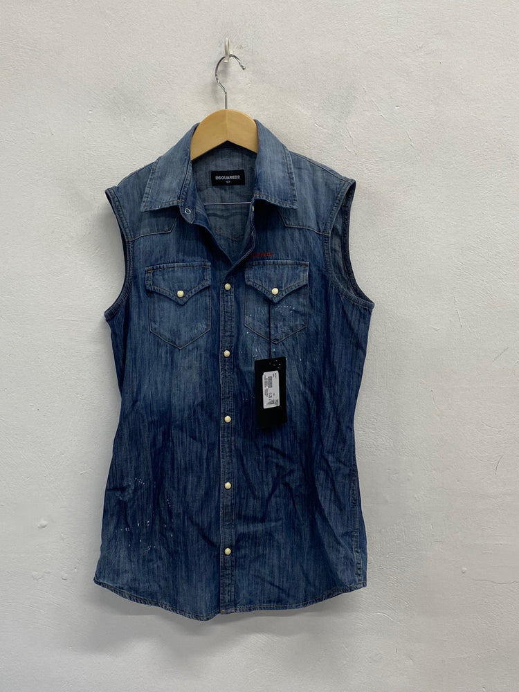 Classic teens Dsquared2 Shirt Blue splatter y2k sleeveless BB001