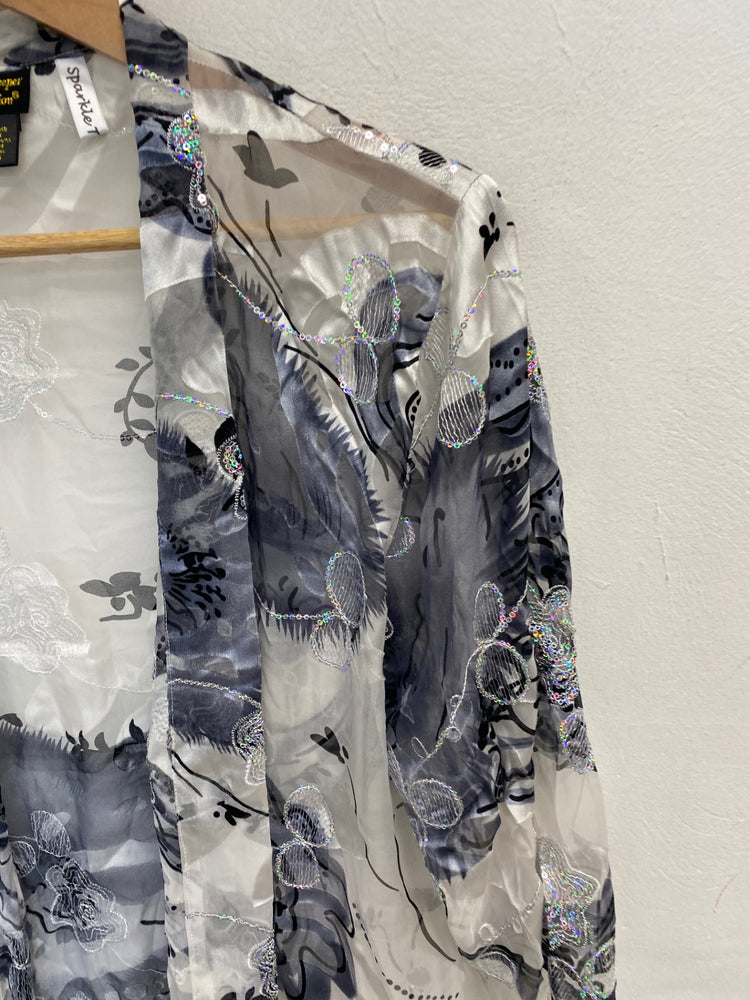 Stunning Dream keeper collection Kimono silk UK 12 Black silver sequin FB552