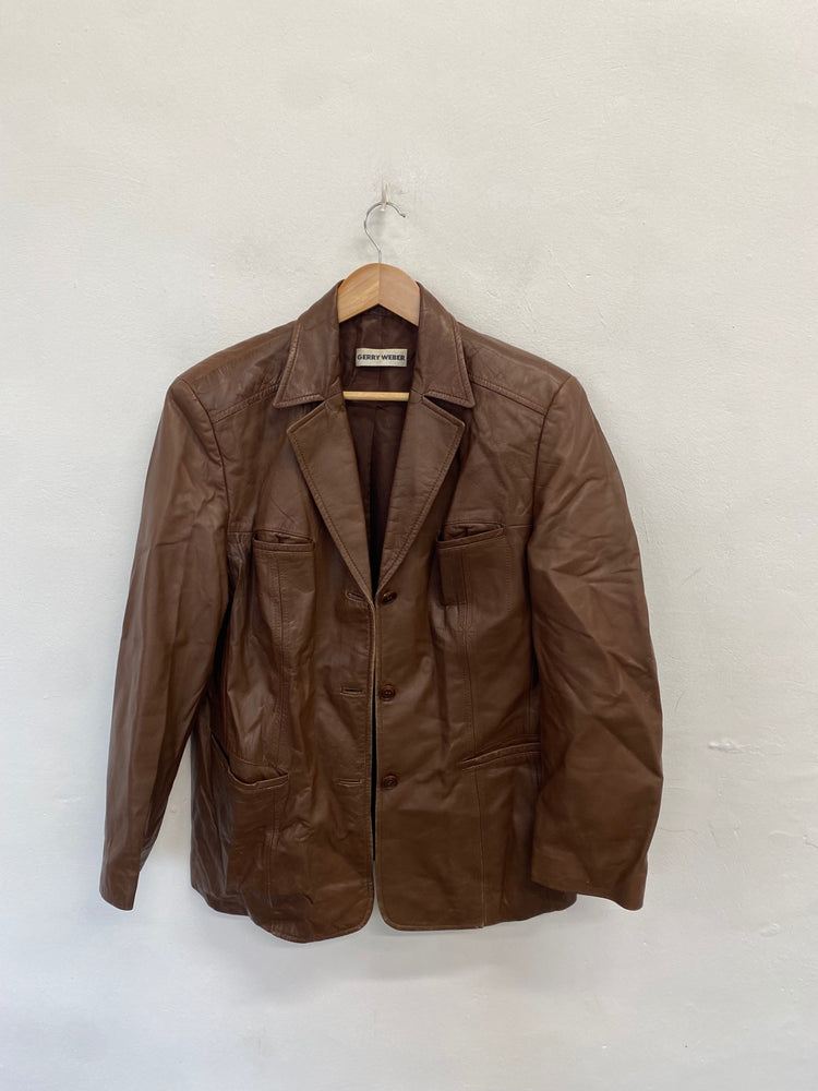 Stunning Gerry Weber Leather Jacket UK 16 Brown FB552