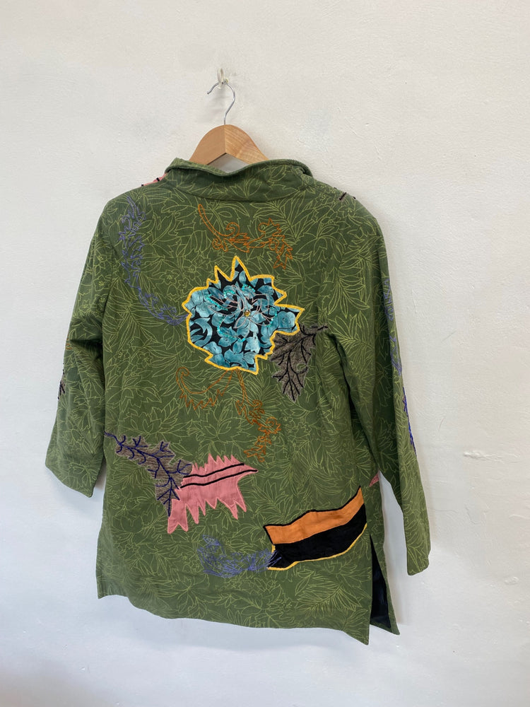 Stunning Indigo Moon Blazer jacket UK 14 Khaki floral embroidered cord FB552