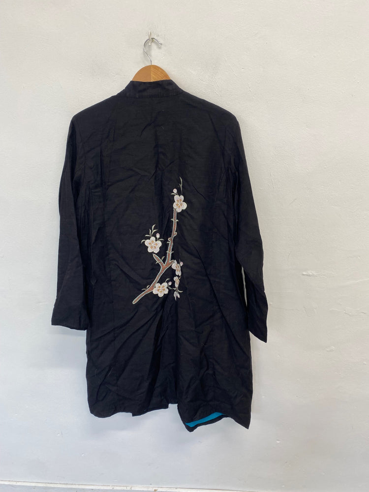 Stunning Indigo moon Kimono UK 16 Black floral embroidered FB552