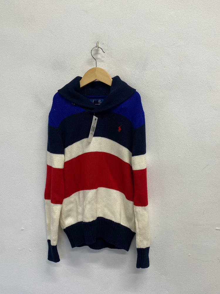 Classic boys Polo Ralph Lauren Knit cardigan Age 10-12 Navy red BB001