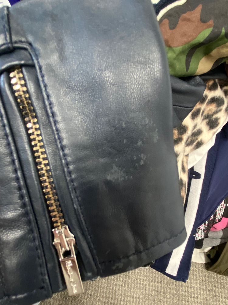 Stunning girls Massimo Dutti Leather Jacket Age 9-10 Navy BB001