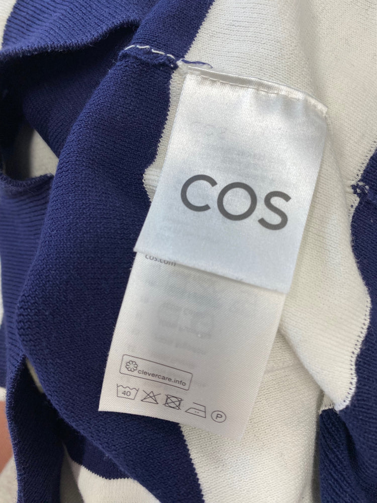 Stunning COS Sweater cotton UK 8 Navy white striped JP001