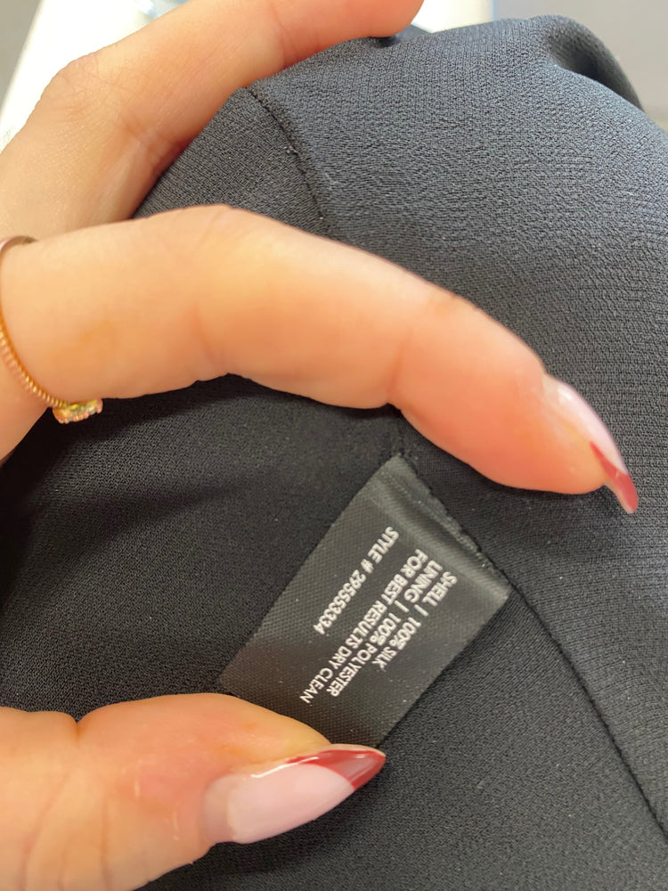 Stunning Club Monaco silk ruffle Midi Dress UK 8 Black green geometric JP001