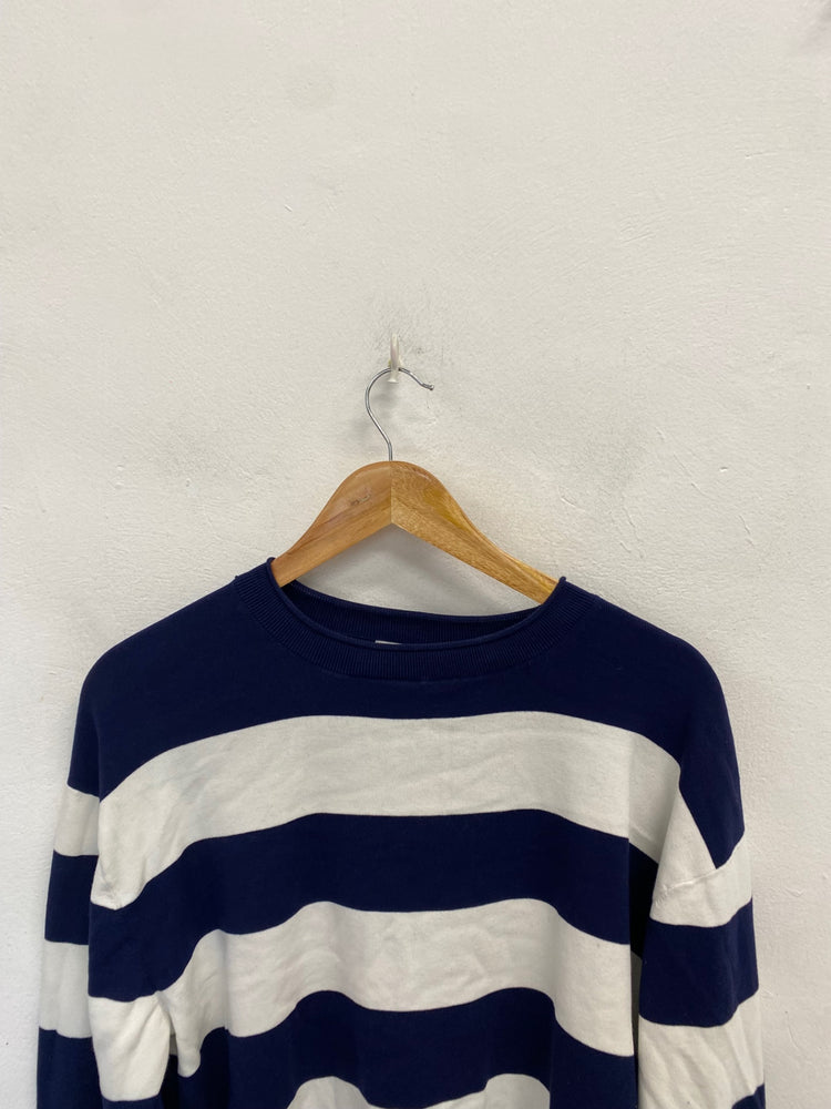 Stunning COS Sweater cotton UK 8 Navy white striped JP001