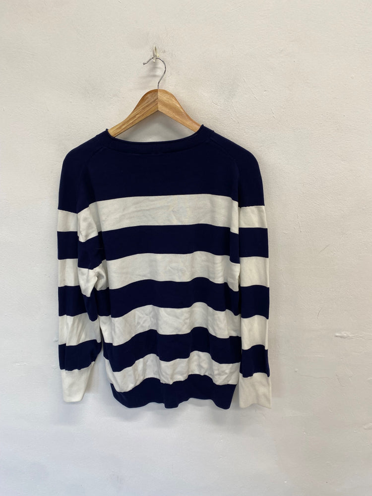 Stunning COS Sweater cotton UK 8 Navy white striped JP001