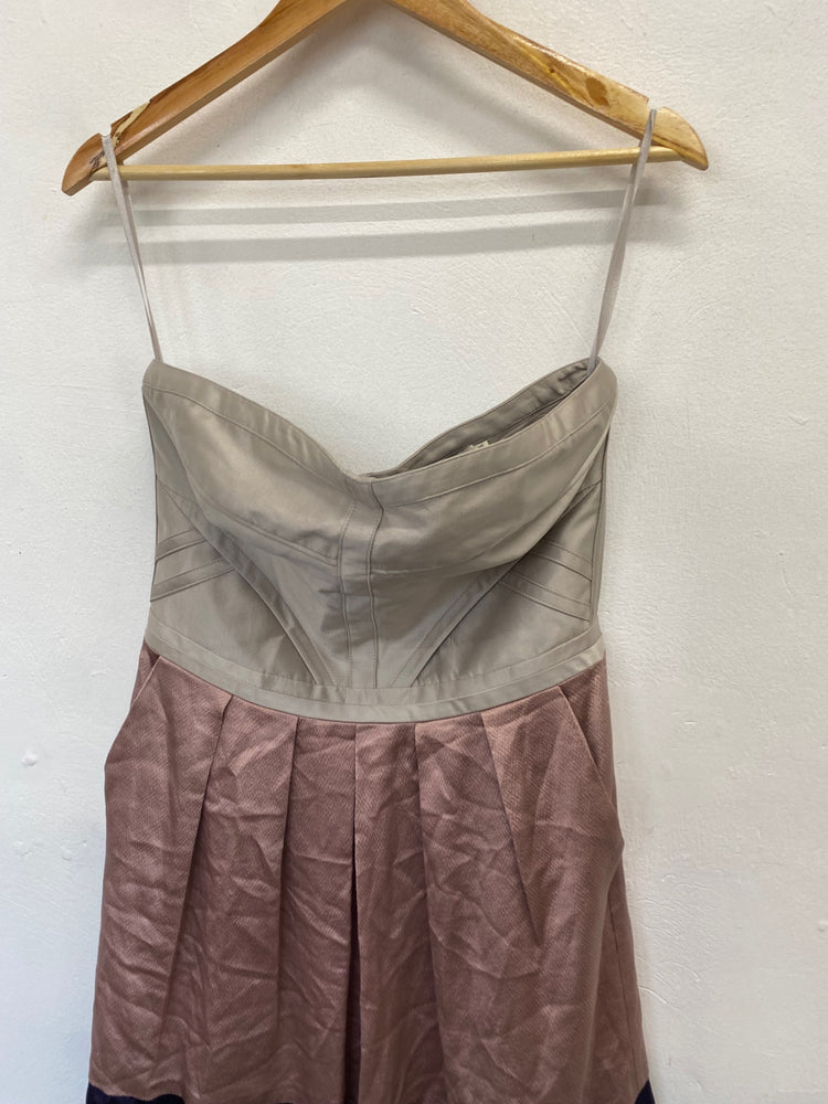 Stunning Reiss corset strapless silk Mini dress UK 12 Beige pink JP001