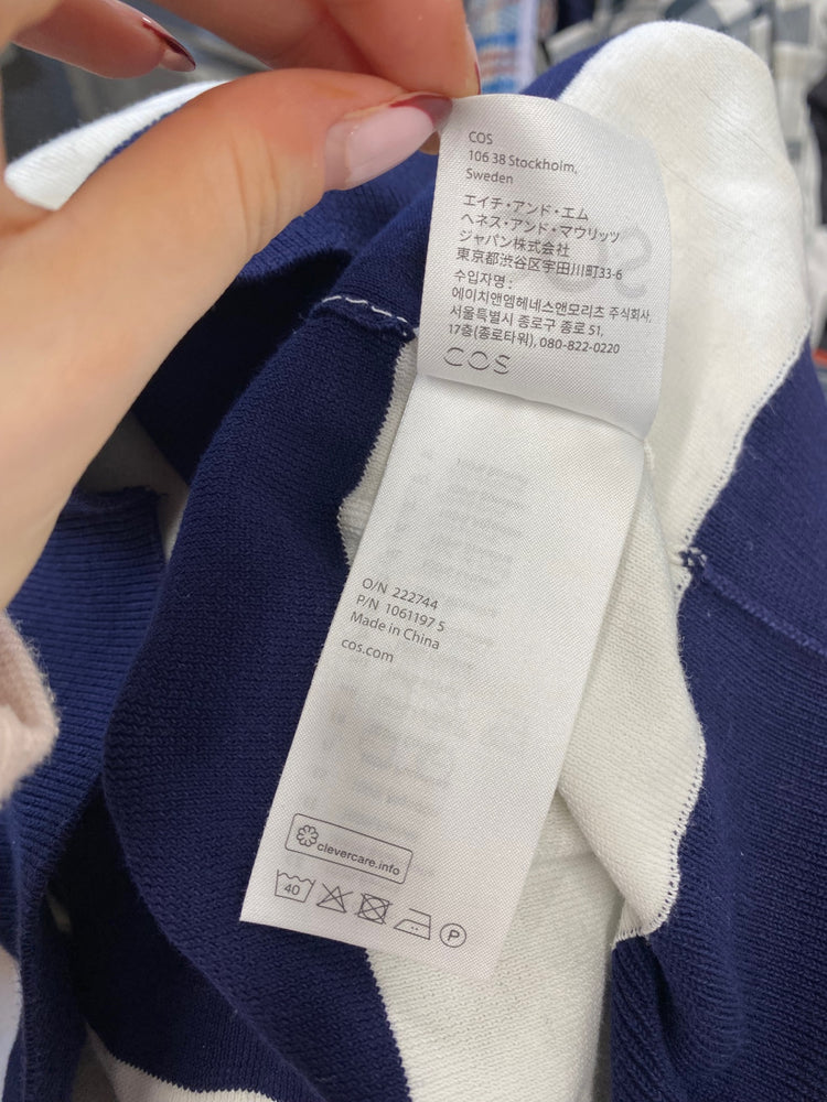 Stunning COS Sweater cotton UK 8 Navy white striped JP001