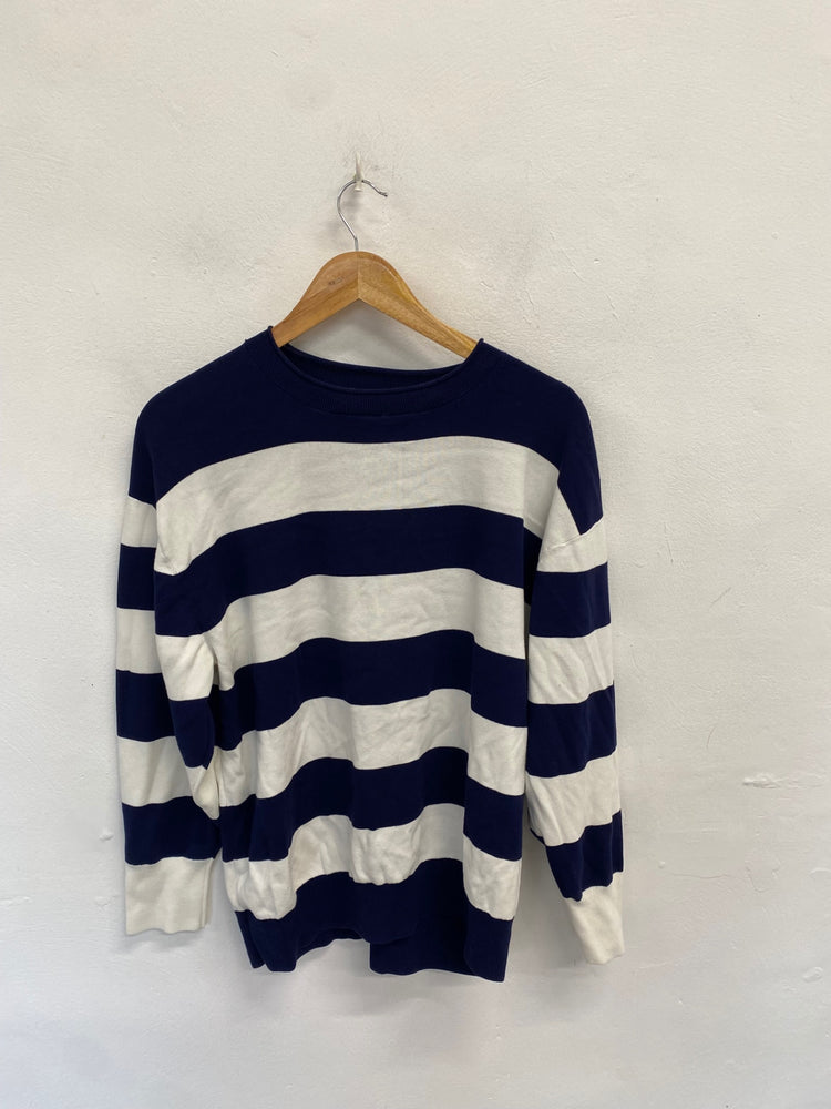 Stunning COS Sweater cotton UK 8 Navy white striped JP001
