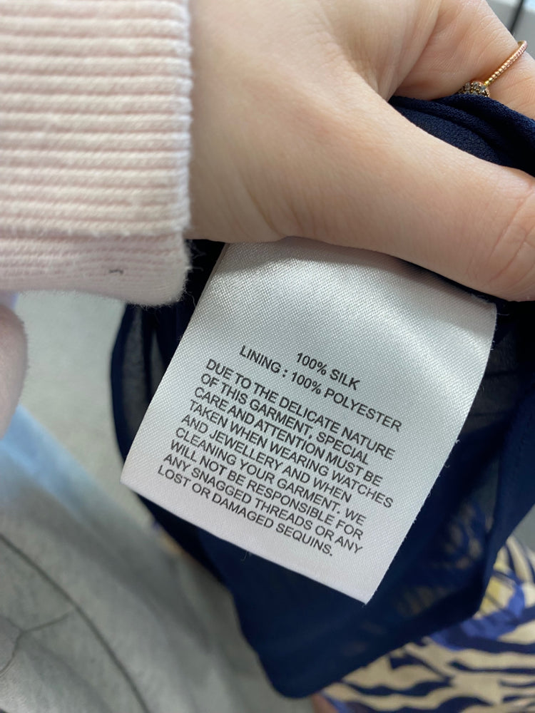 Stunning Karen Millen silk Midi Dress UK 12 Beige navy floral JP001