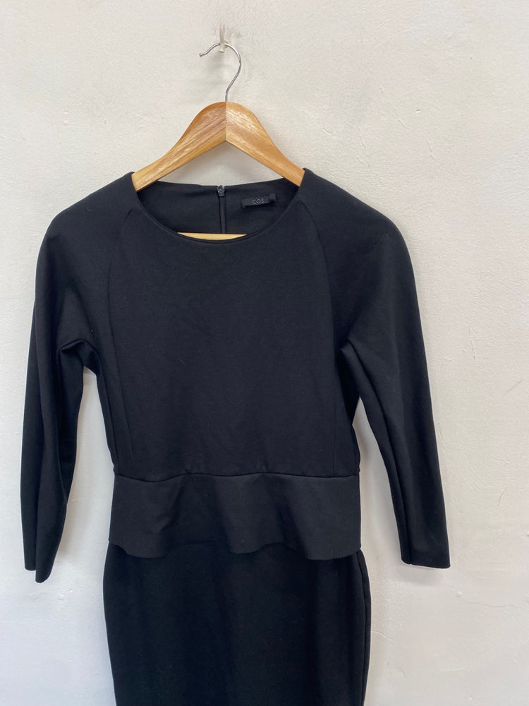Stunning COS Midi Dress UK 8 Black peplum formal JP001