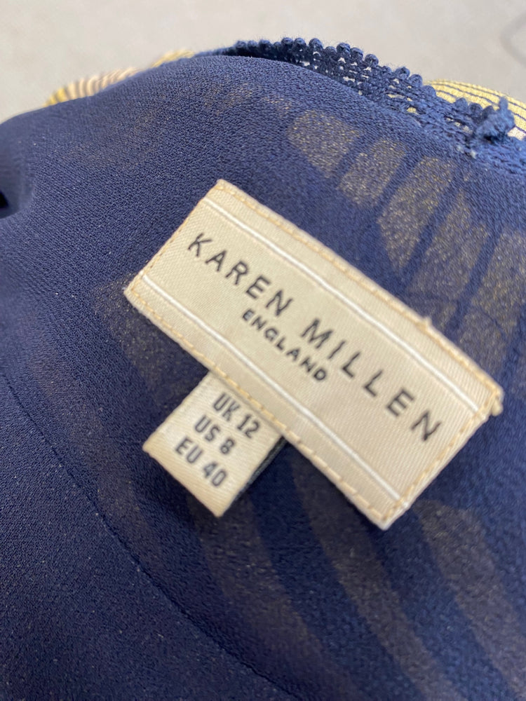 Stunning Karen Millen silk Midi Dress UK 12 Beige navy floral JP001