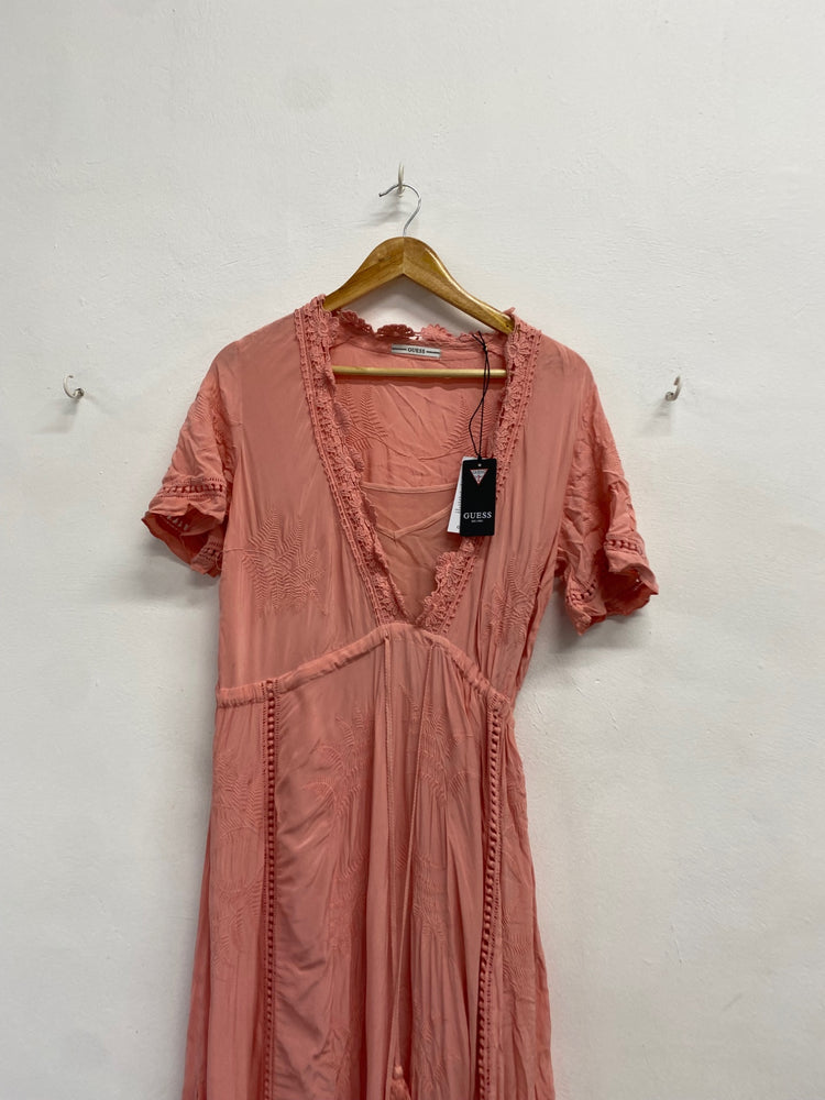 Stunning GUESS Maxi Dress UK 8 Pink broderie RG020