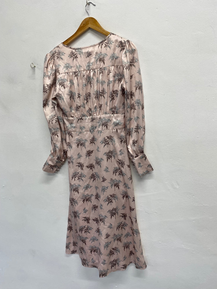 Stunning Lace & Beads satin Midi Dress UK 8 Blush pink floral RG020