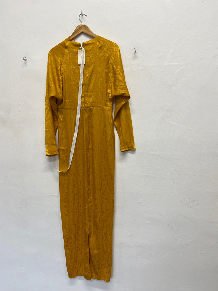 Stunning Flounce London Maxi Dress UK 12 Yellow jacquard pattern RG020