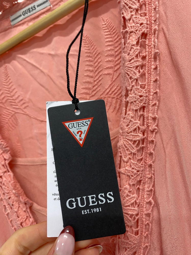 Stunning GUESS Maxi Dress UK 8 Pink broderie RG020