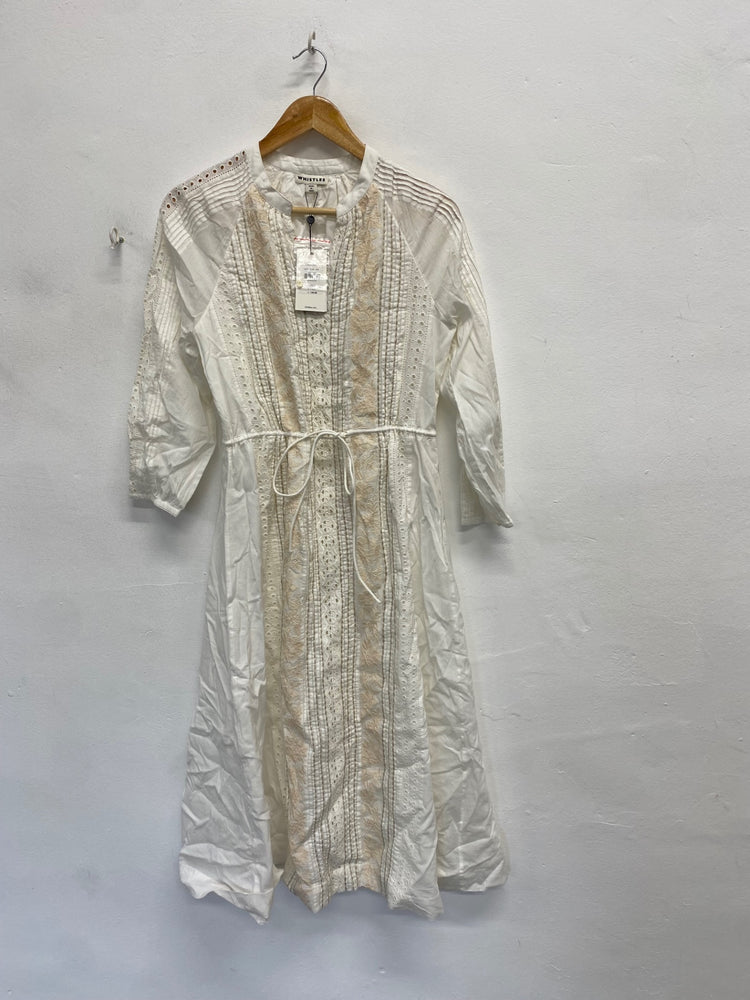 Stunning Whistles Midaxi Dress UK 10 Cream Broderie cotton PM002