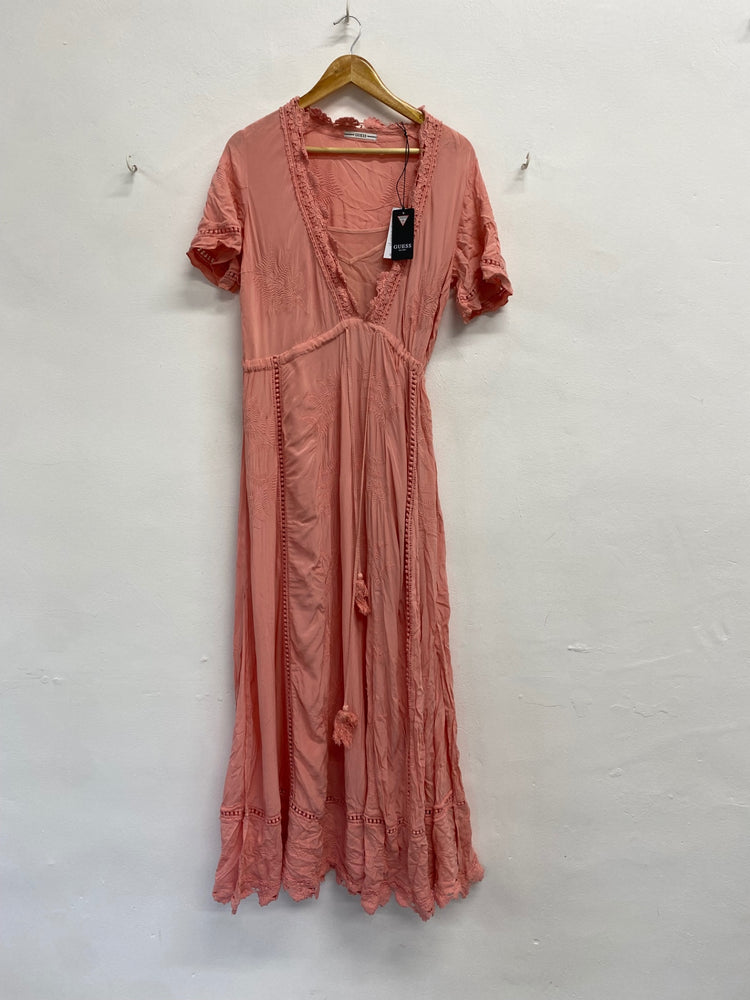 Stunning GUESS Maxi Dress UK 8 Pink broderie RG020
