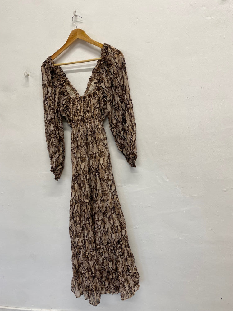 Stunning Mint Velvet Maxi Dress UK 8 Brown snakeprint RG020
