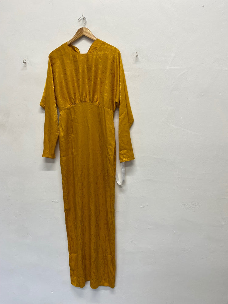 Stunning Flounce London Maxi Dress UK 12 Yellow jacquard pattern RG020