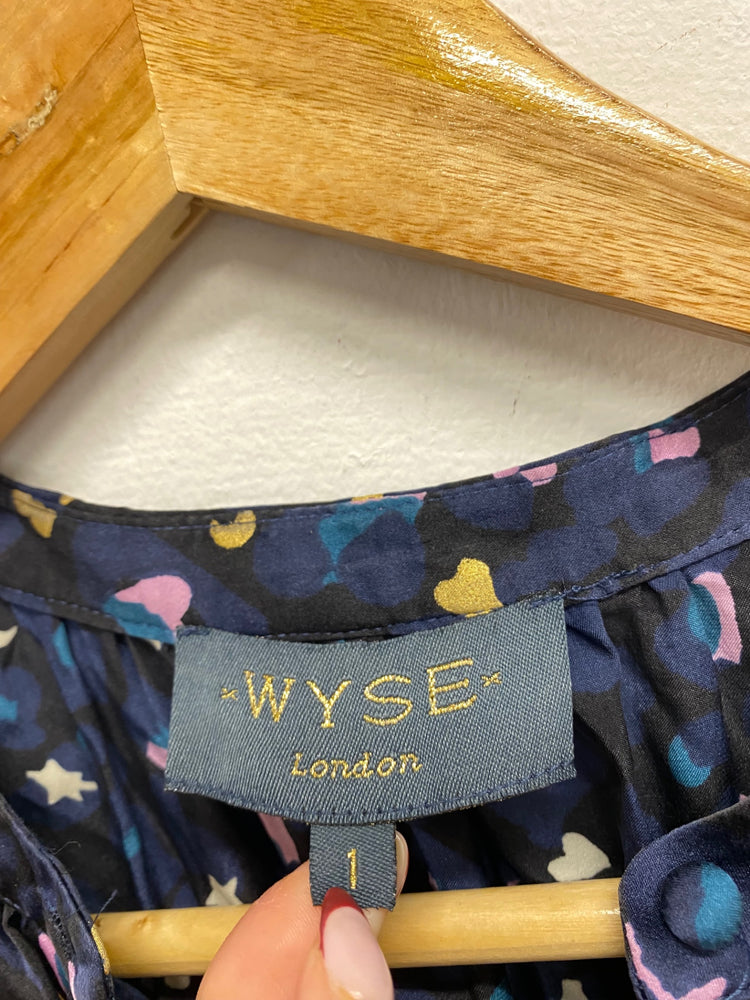 Stunning Wyse London Charlotte silk Midi Dress UK 8 Navy heart star print RG020