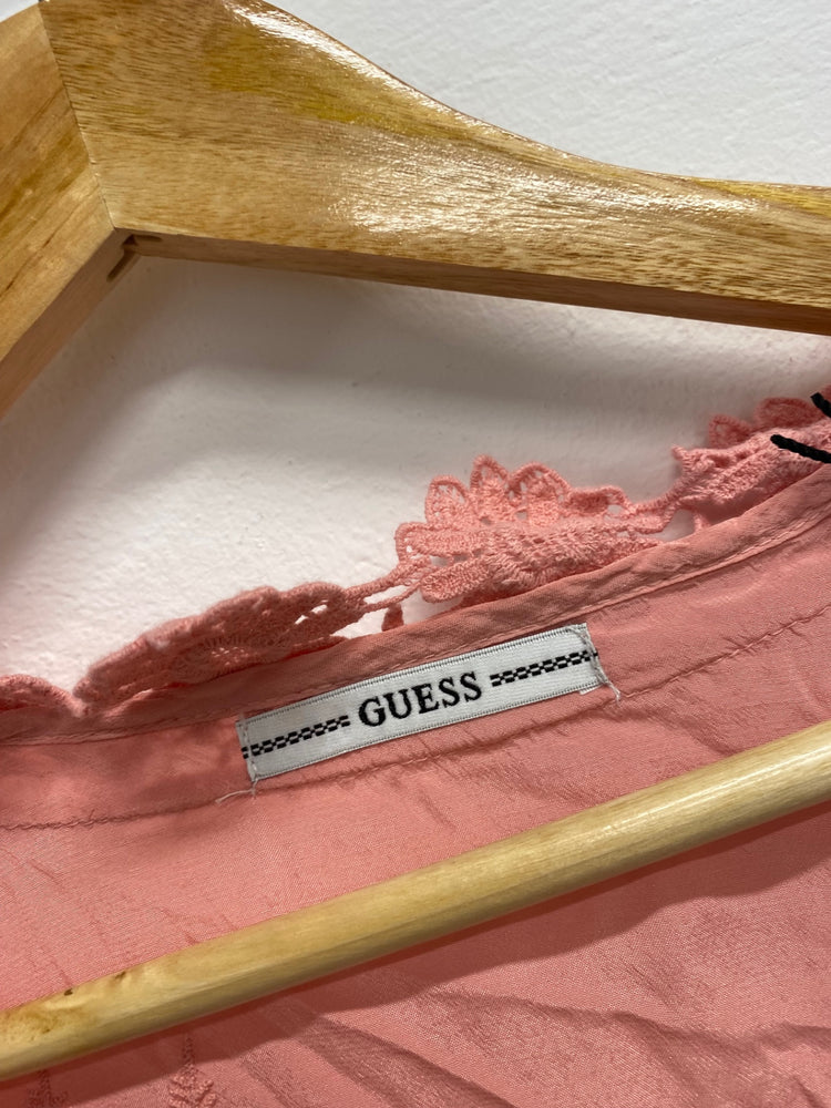 Stunning GUESS Maxi Dress UK 8 Pink broderie RG020
