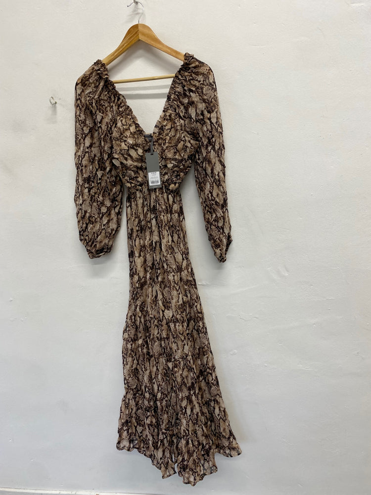 Stunning Mint Velvet Maxi Dress UK 8 Brown snakeprint RG020