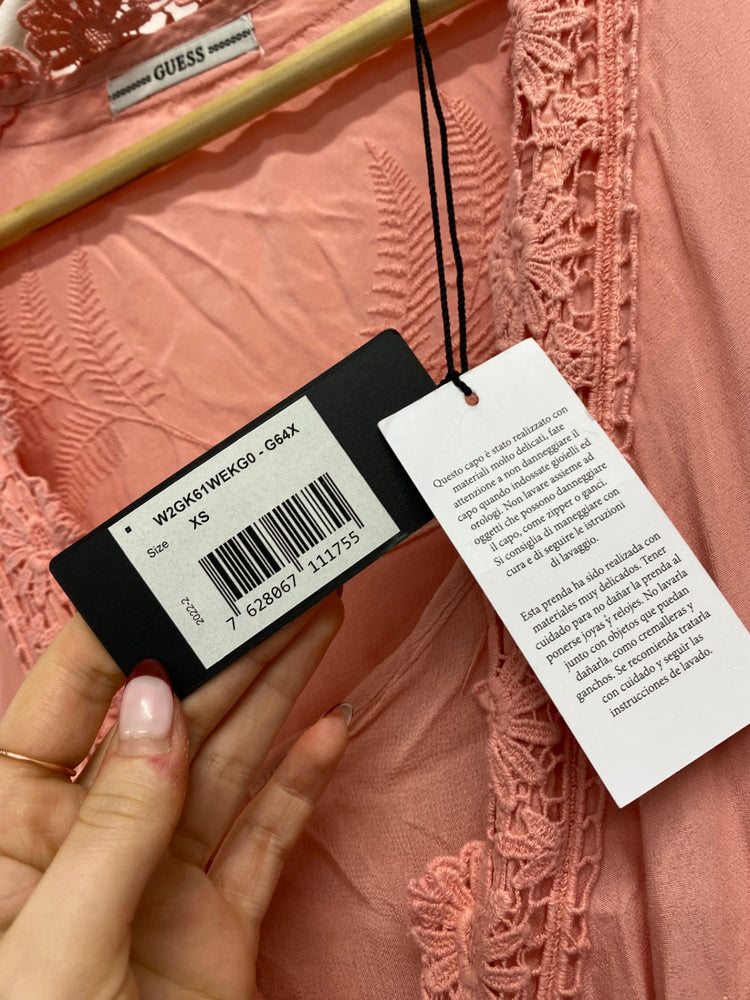 Stunning GUESS Maxi Dress UK 8 Pink broderie RG020