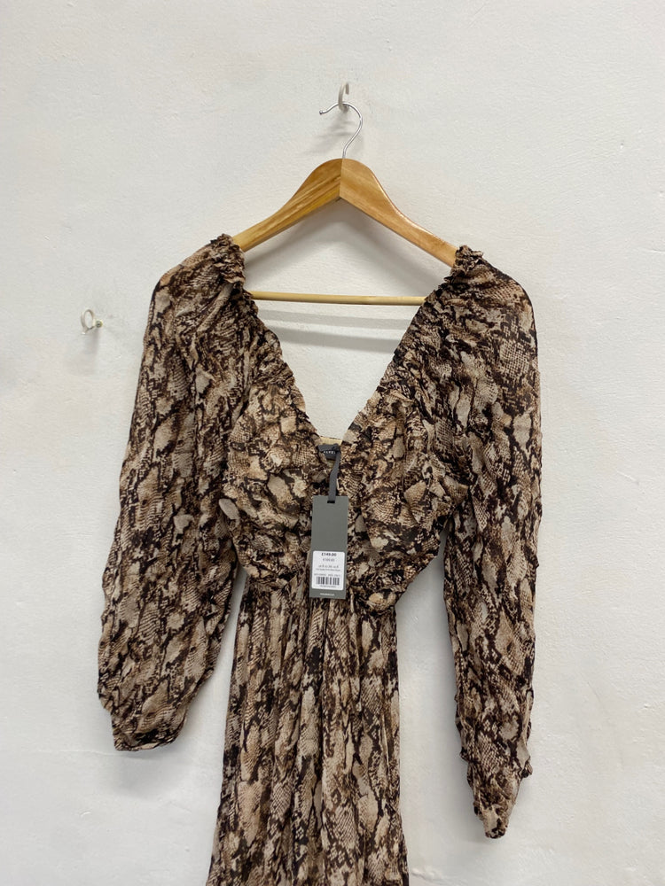 Stunning Mint Velvet Maxi Dress UK 8 Brown snakeprint RG020