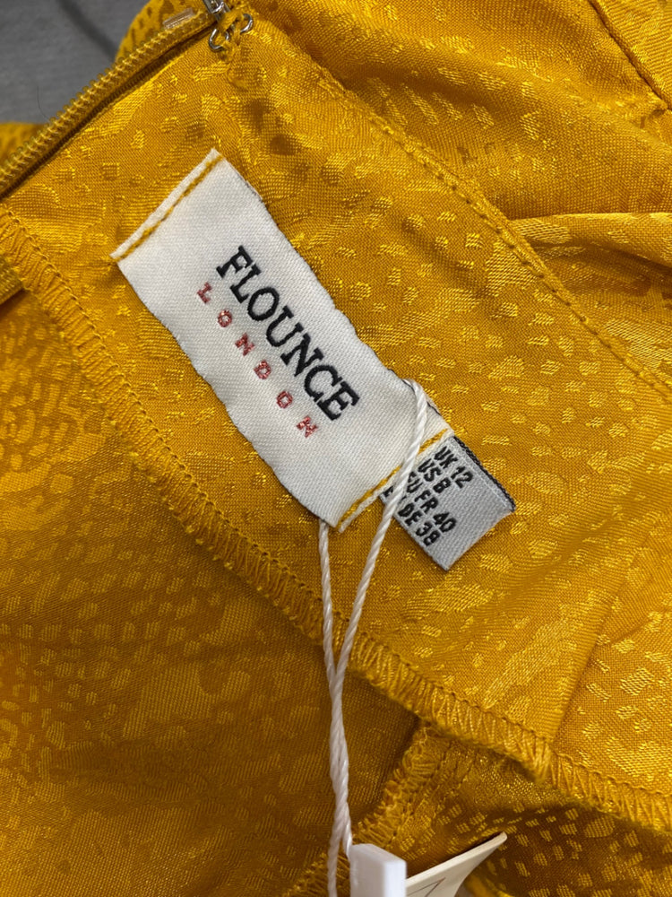 Stunning Flounce London Maxi Dress UK 12 Yellow jacquard pattern RG020