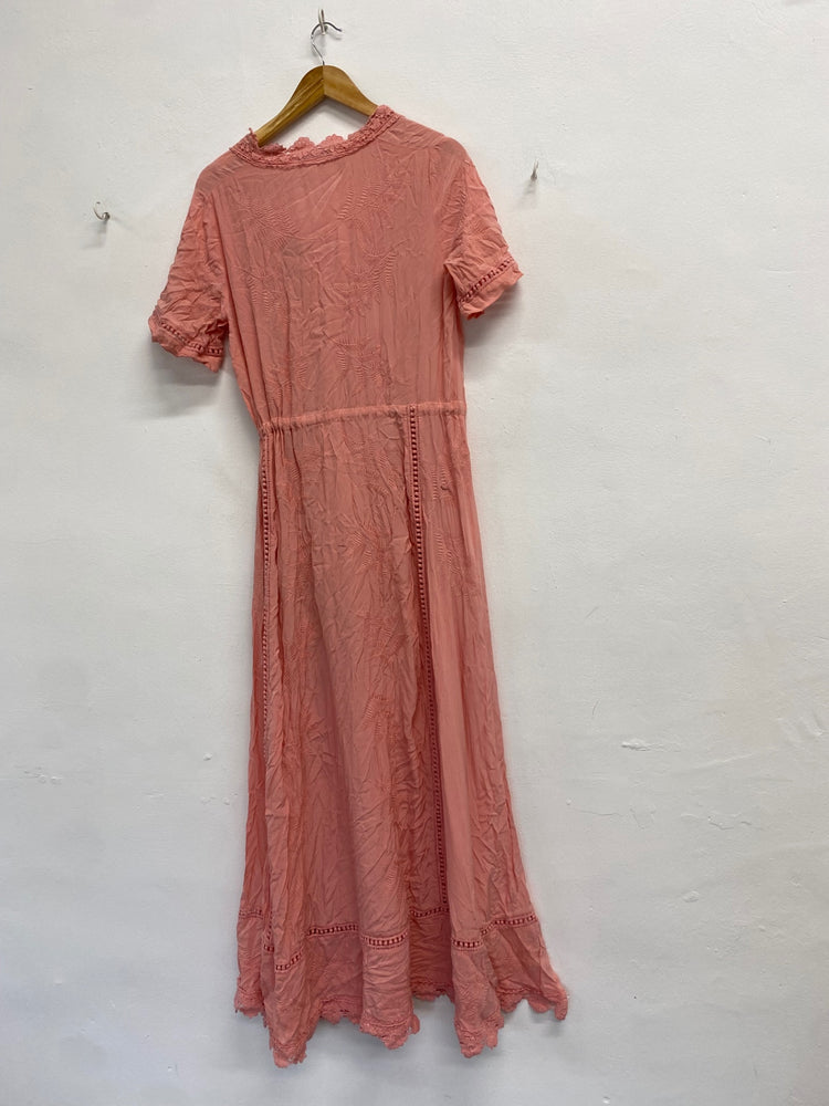 Stunning GUESS Maxi Dress UK 8 Pink broderie RG020