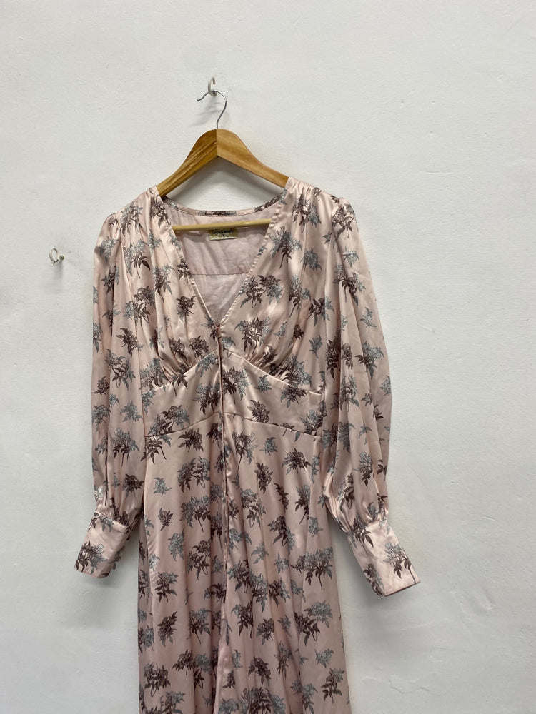 Stunning Lace & Beads satin Midi Dress UK 8 Blush pink floral RG020