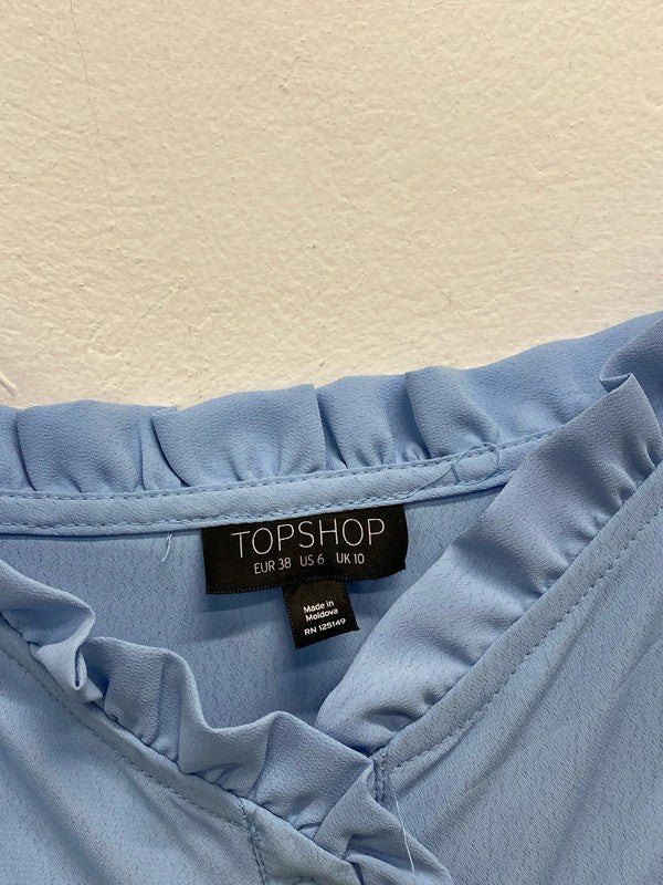 Lovely Topshop blue frill button up midi dress UK 10 JB001