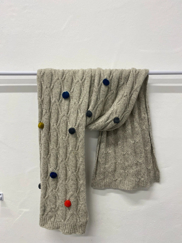 Fabulous Oatmeal Pom Pom wool blend knit scarf from White stuff MA003