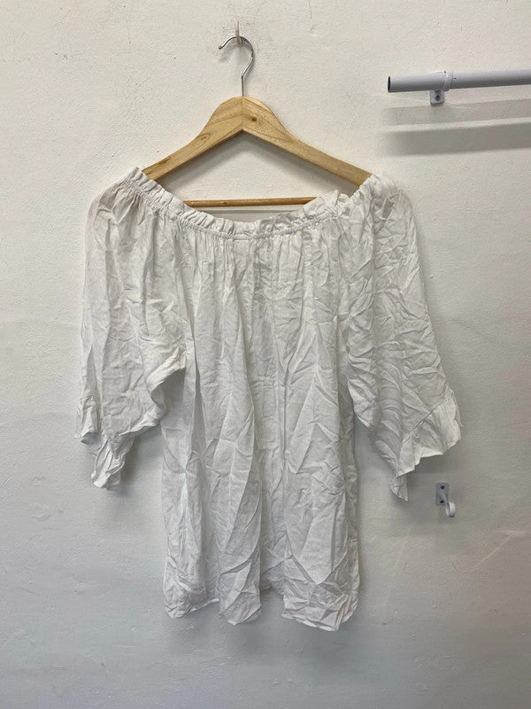 Lovely Classic H&M white gypsy Bardot top Uk14 loose fit IM001