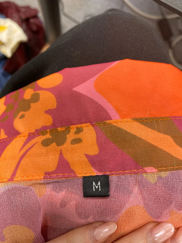 Lovely shein orange pink floral semi sheer blouse UK M JB001