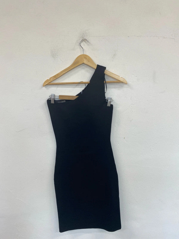 Primark Elegant Black Ribbed Asymmetric Bodycon Dress UK 10 LK009