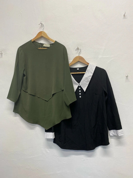 Fab duo of blouses Khaki & black Hoxton Girl Uk12/14 GJ001