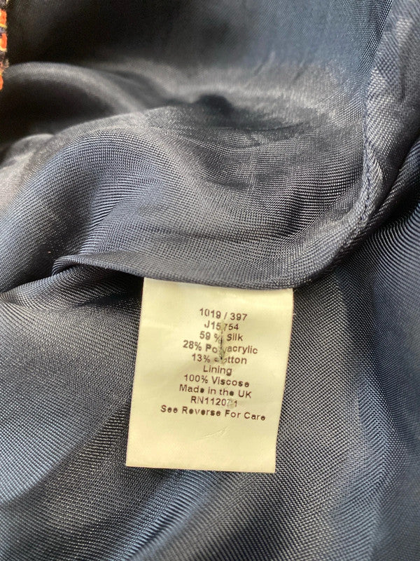 Fabulous Jigsaw Orange Navy check silk blend formal dress Uk8 AG006