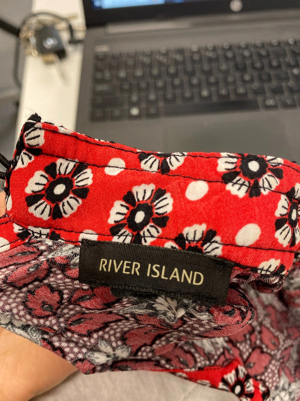 Stunning river island black red pattern blouse UK S KM004