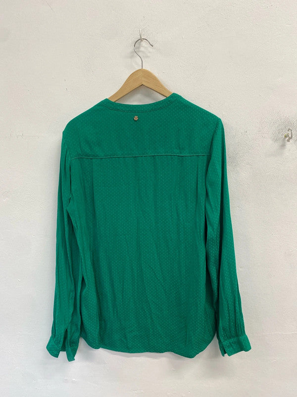 Lovely bonob jeans green spotted blouse UK L JB003