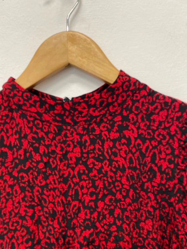 Fabulous Zara red & black abstract tiered mini dress Spanish vibes UkXS JA001