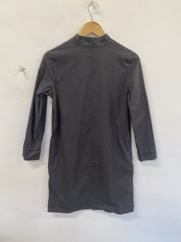 COS Grey Tunic Smock MIDI Dress Cotton Long Sleeves With Pockets Size36 FE001