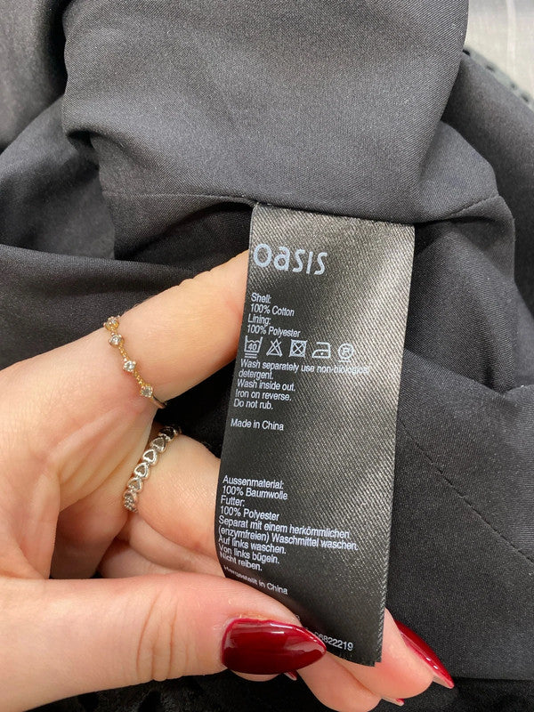 Lovely oasis embroidered grey midi skirt office UK 12 KN003