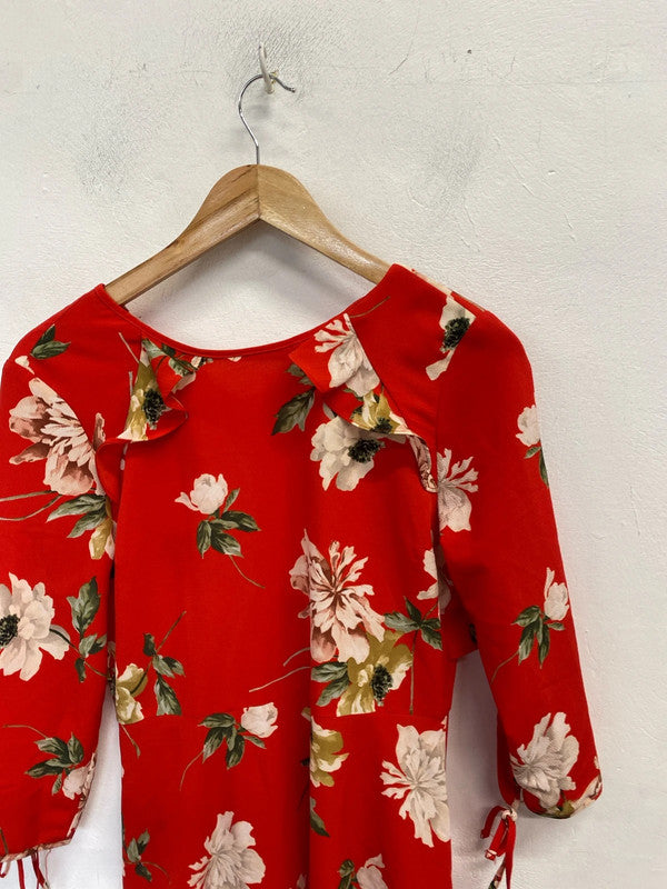 Lovely Topshop red floral midi dress UK 12 NN001